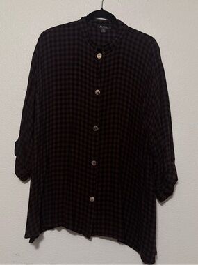 DAIRI FASHION Paige Black & Brown Plaid Button-Down Tunic 0006